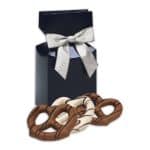 Custom Navy Blue Gift Box w/Chocolate Covered Pretzels with your company logo - 1