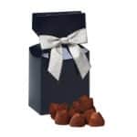 Custom Navy Blue Gift Box w/Cocoa Dusted Truffles with your company logo - 1