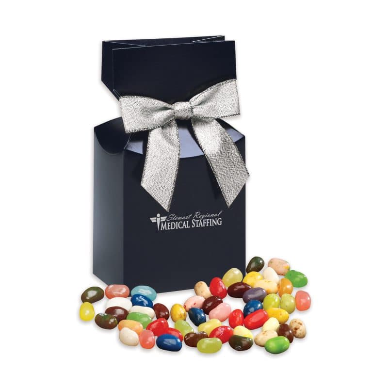 Custom Navy Blue Gift Box w/Jelly Belly® Jelly Beans with your company logo
