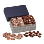 Custom Navy & Silver Gift Box w/Chocolate Almonds & English Toffee with your company logo - 1