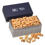 Custom Navy & Silver Gift Box w/Fancy Cashews with your company logo