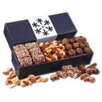 Custom Navy Snowflake Wrapped Gift Box with your company logo - 1
