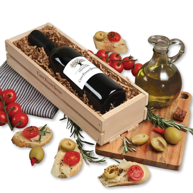 Custom Olive Oil Gift Crate with your company logo