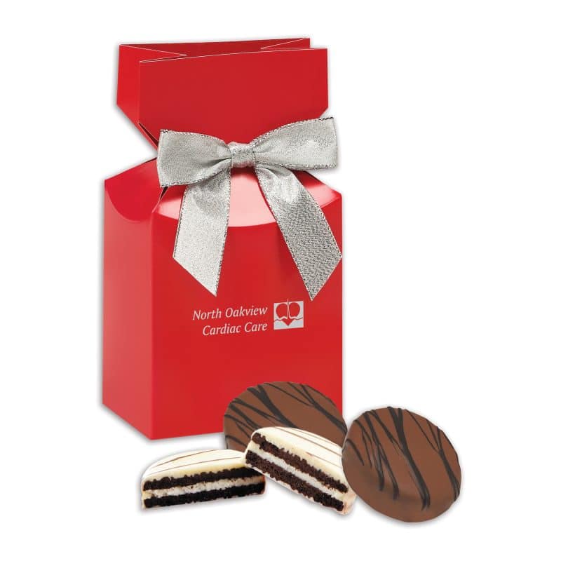 Custom Red Premium Delights Gift Box w/Chocolate Covered Oreo® Cookies with your company logo