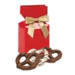 Custom Red Premium Delights Gift Box w/Chocolate Covered Pretzels with your company logo - 1