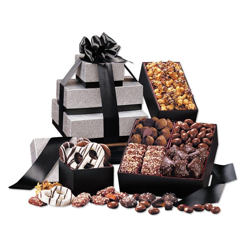 Custom Silver & Black Tower of Sweets with your company logo - 1