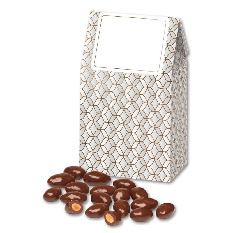 Custom Silver & Gold Geometric Gable Top Gift Box w/Chocolate Covered Almonds with your company logo - 1