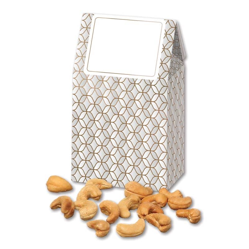 Custom Silver & Gold Geometric Gable Top Gift Box w/Fancy Cashews with your company logo - 1