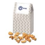 Custom Silver & Gold Geometric Gable Top Gift Box w/Fancy Cashews with your company logo