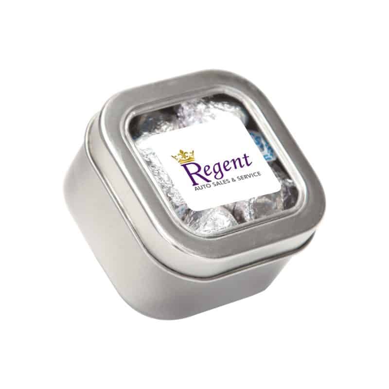 Custom Small Square Window Tin Premium Fill with your company logo