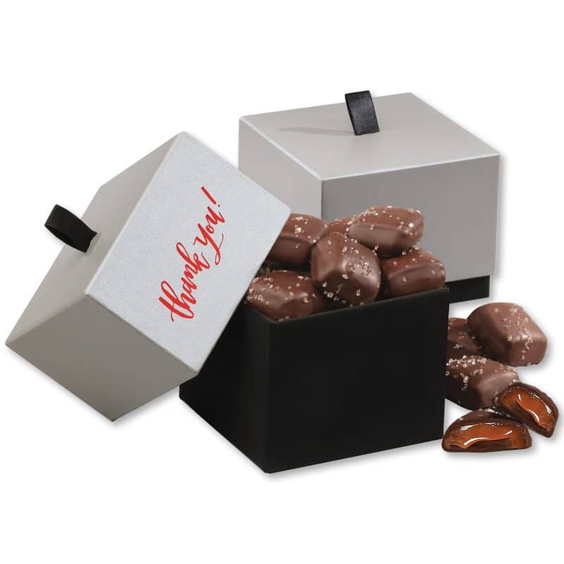 Custom Subtle Sophistication with Chocolate Sea Salt Caramels with your company logo