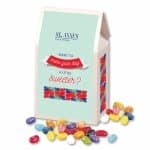 Custom White Gable Box w/ Jelly Belly Jelly Beans with your company logo