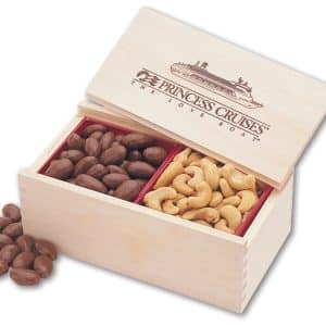 Custom Wooden Collector's Box w/Chocolate Almonds & Cashews with your company logo