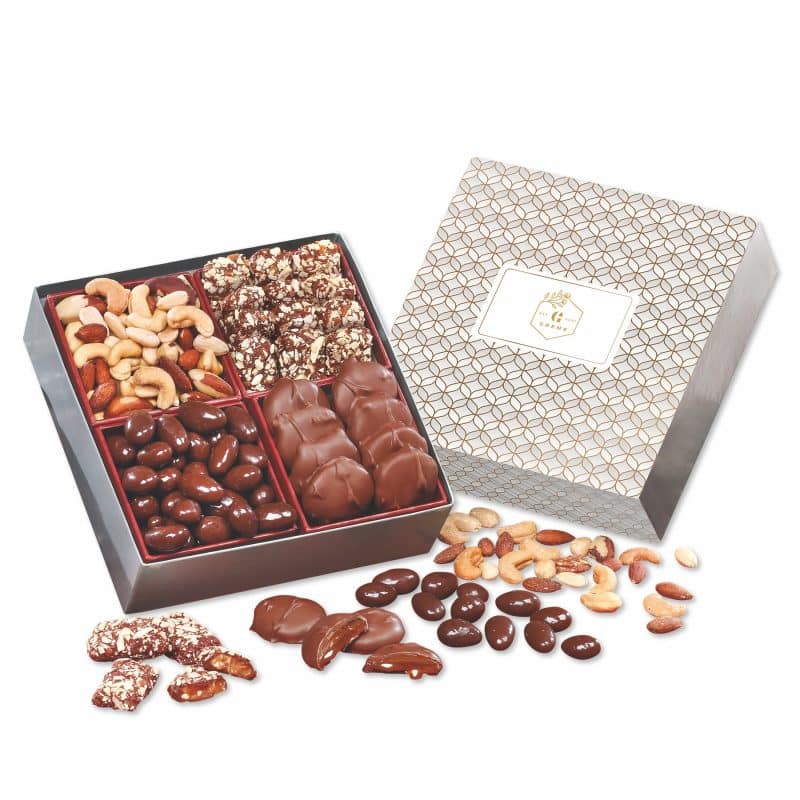 Custom Silver & Gold Geometric Gift Box w/Gourmet Treats with your company logo