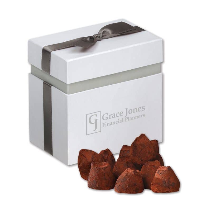 Custom Elegant Treats Gift Box w/Cocoa Dusted Truffles with your company logo