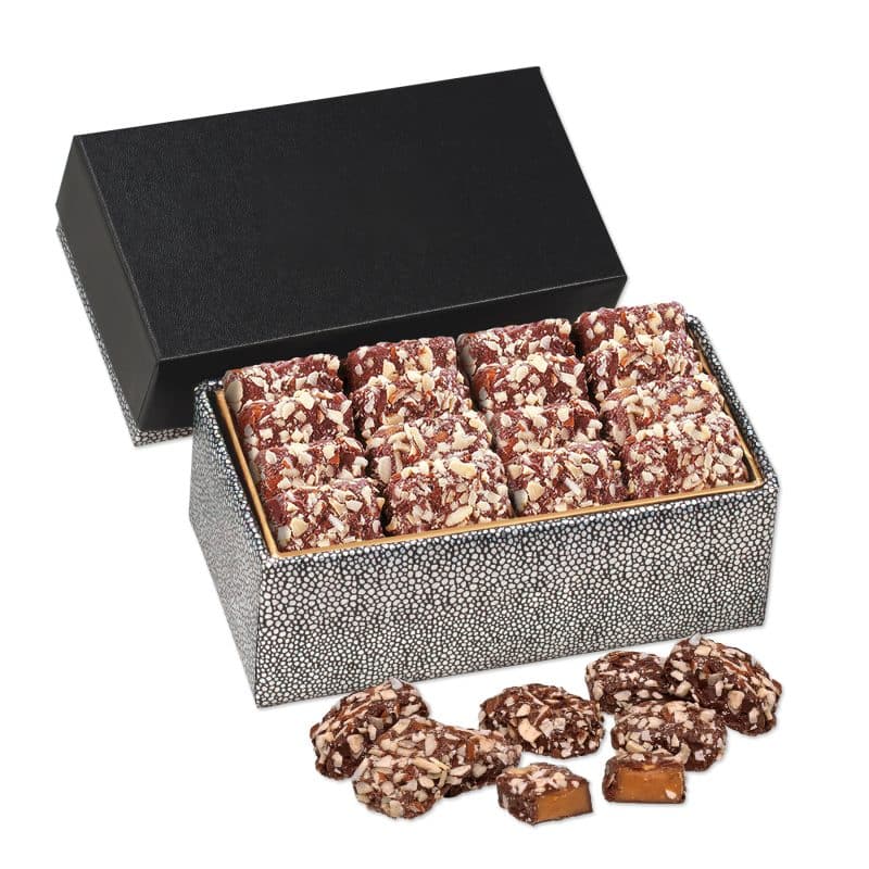 Custom Black & Silver Gift Box w/English Butter Toffee with your company logo - 1