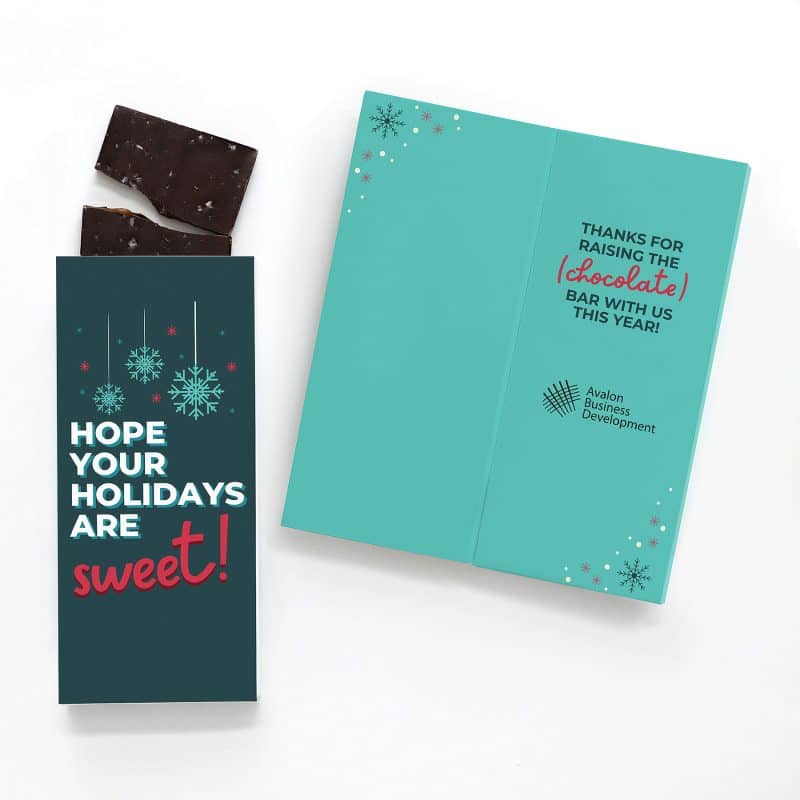 Custom One Color Foil-Stamped Stock Holiday Sentiment Sweeter Cards with Sea Salt Caramel Chocolate Bar with your company logo