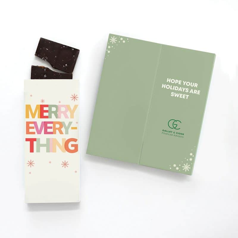 Custom One Color Foil-Stamped Stock Holiday Sentiment Sweeter Cards with Sea Salt Caramel Chocolate Bar with your company logo