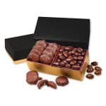 Custom Black & Gold Gift Box w/Caramel Pecan Clusters & Chocolate Almonds with your company logo - 1
