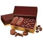 Custom Burgundy & Gold Gift Box w/Caramel Pecan Clusters & Chocolate Almonds with your company logo - 1