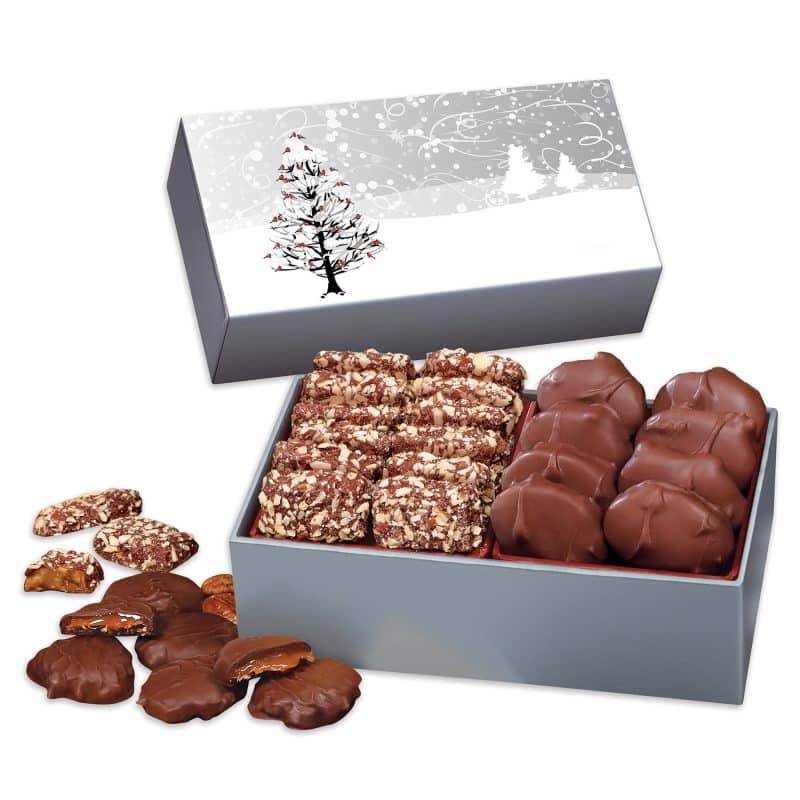 Custom Cardinals in Tree Sleeve Gift Box w/Toffee & Pecan Clusters with your company logo - 1