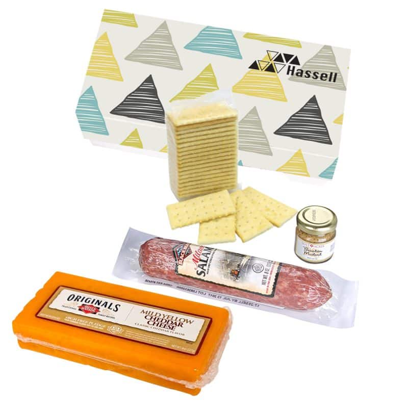 Custom Charcuterie Gourmet Meat & Cheese Sampler Set In Gift Box with your company logo