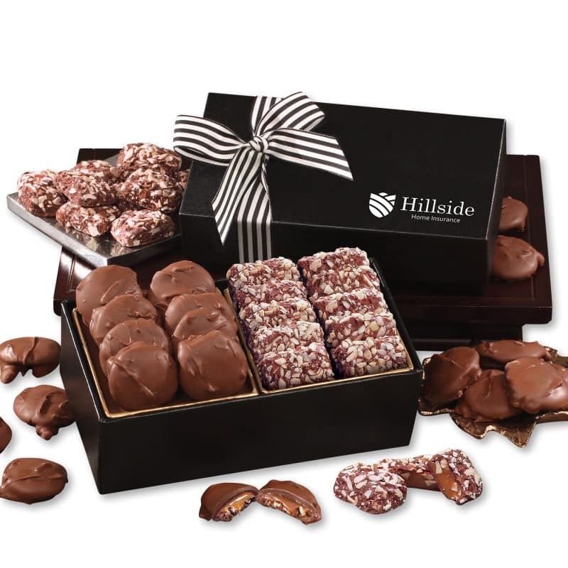 Custom Chocolate Splendor w/Caramel Pecan Clusters & English Butter Toffee with your company logo