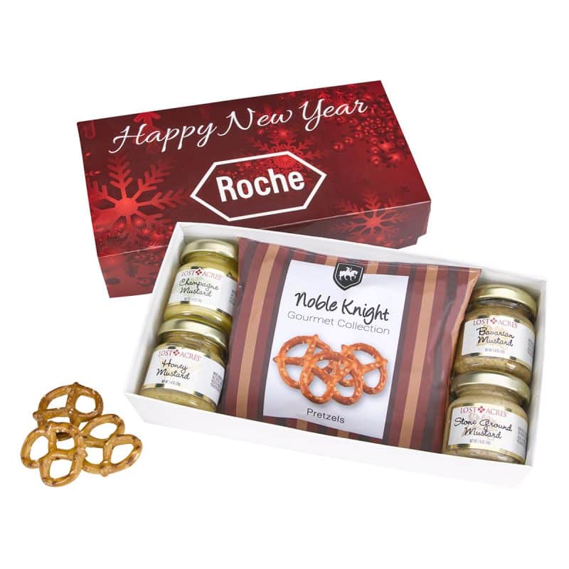 Custom Gourmet Mustard Set With Pretzels In Gift Box with your company logo