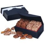Custom Navy Magnetic Closure Box w/English Butter Toffee & Caramel Pecan Clusters with your company logo - 1
