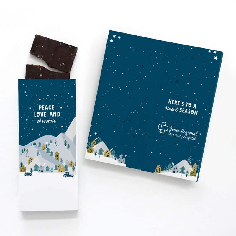 Custom One Color Foil-Stamped Stock Holiday Sentiment Sweeter Cards with Sea Salt Caramel Chocolate Bar with your company logo