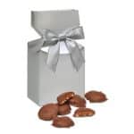 Custom Silver Gift Box w/Caramel Pecan Clusters with your company logo - 1