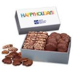 Custom Toffee & Pecan Clusters in Gift Box with Happy Holidays Sleeve with your company logo