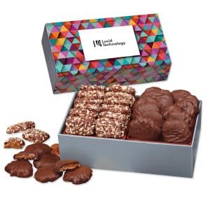 Custom Toffee & Pecan Clusters in Gift Box with Triangles Sleeve with your company logo