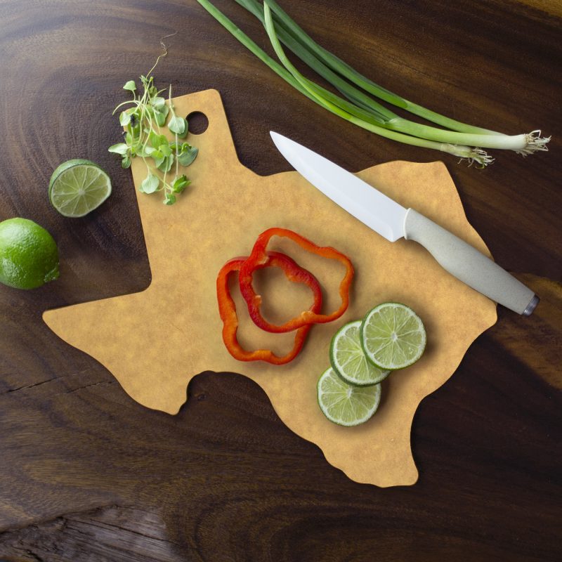 Custom 13 3/8" Vellum™ Texas Shaped Wood Paper Composite Serving & Cutting Board with your company logo - 2