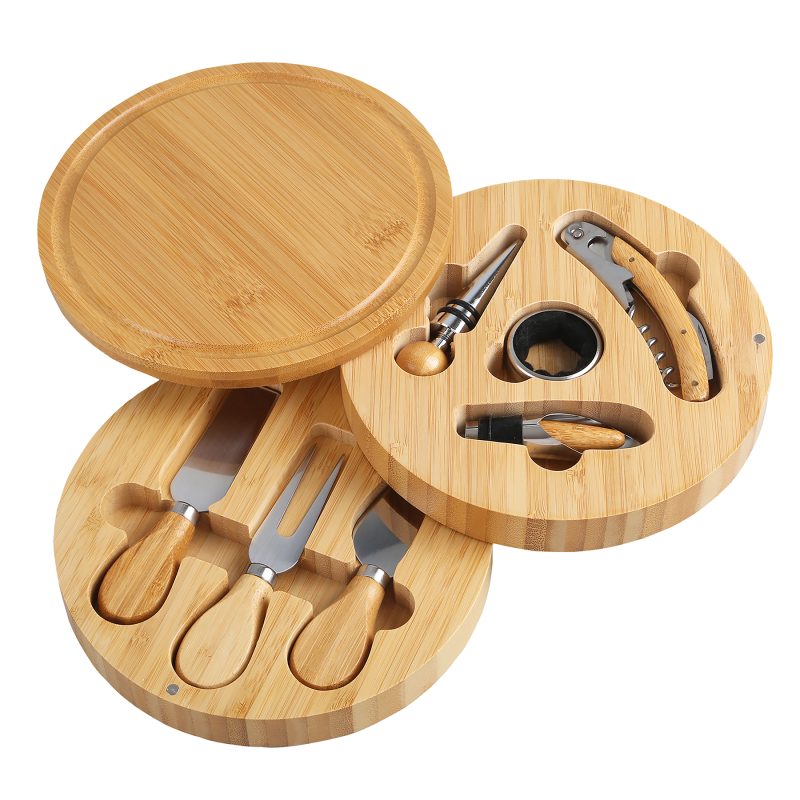 Custom 8 Piece Swivel Top Bamboo Cheese Board Set with your company logo - 1