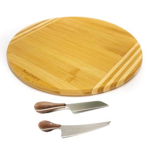 Custom BergHoff Bamboo 3Pc Round Board Set/Aaron Probyn Cheese Knives with your company logo