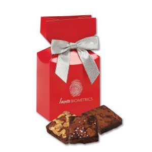 Custom Gourmet Brownies in Red Premium Delights Gift Box with your company logo