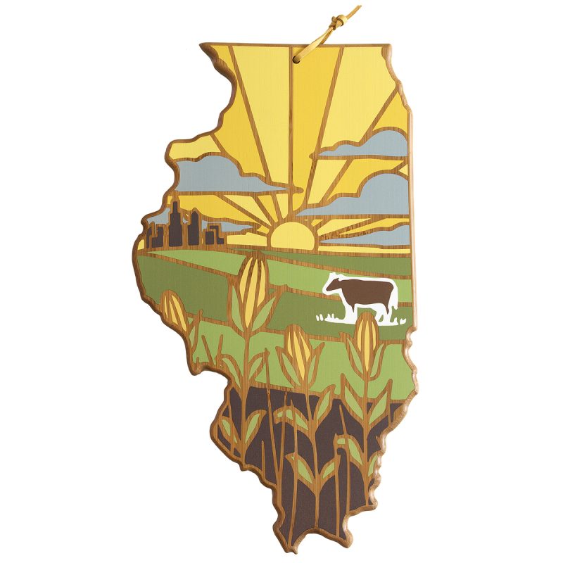 Custom Illinois State Shaped Serving & Cutting Board w/Artwork by Summer Stokes with your company logo