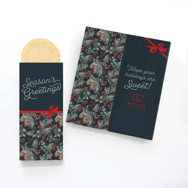 One-Color-Foil-Stamped-Stock-Pine-Boughs-Berries-Sweeter-Cards-with-Sugar-Cookies-SC187PB Custom One Color Foil-Stamped Stock Pine Boughs & Berries Sweeter Cards with Sugar Cookies with your company logo