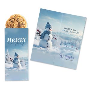 Custom One Color Foil-Stamped Stock Snowman Sweeter Cards with Oatmeal Raisin Cookies with your company logo