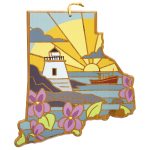 Custom Rhode Island State Shaped Serving & Cutting Board w/Artwork by Summer Stokes with your company logo