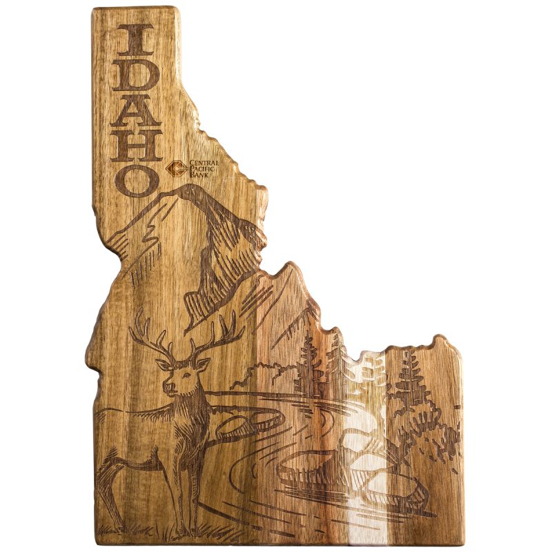 Custom Rock & Branch® Origins Series Idaho State Shaped Cutting & Serving Board with your company logo