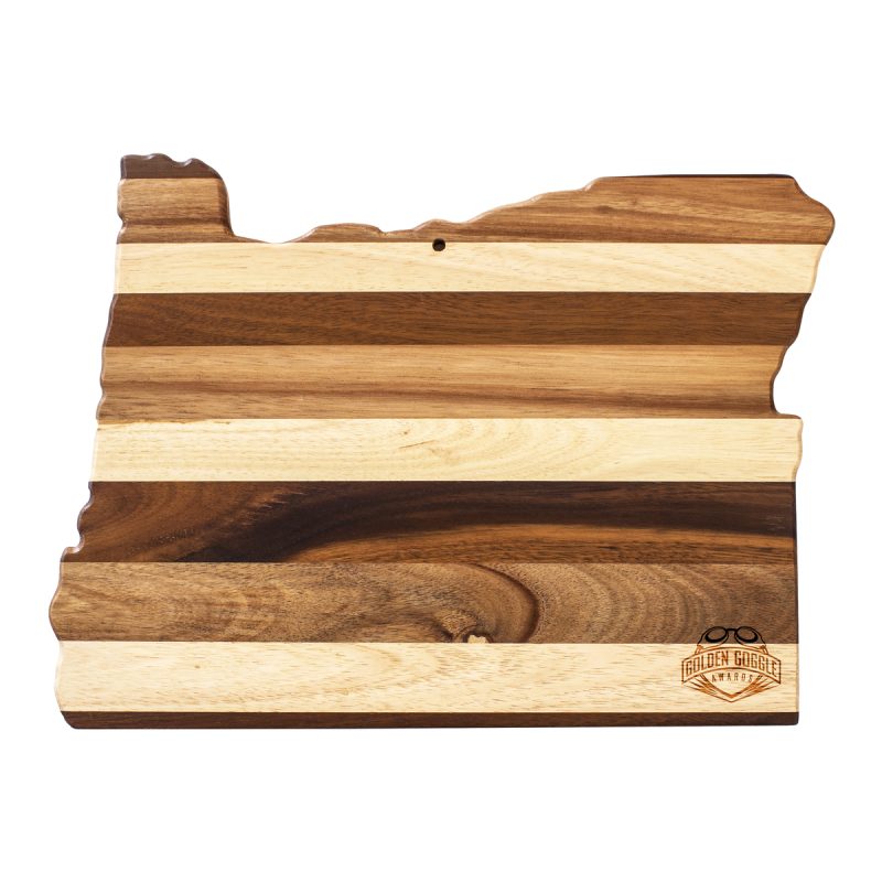 Custom Rock & Branch® Shiplap Series Oregon State Shaped Wood Serving & Cutting Board with your company logo