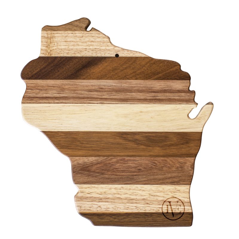 Custom Rock & Branch® Shiplap Series Wisconsin State Shaped Wood Serving & Cutting Board with your company logo