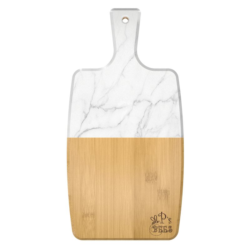 Custom UV Print Faux Marble/Bamboo Paddle Cutting Board with your company logo