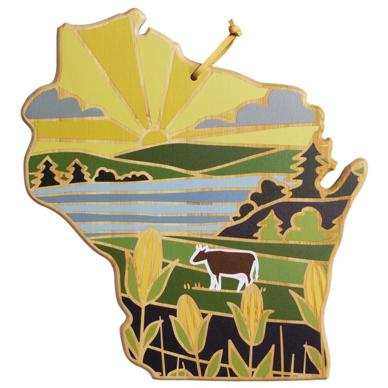 Custom Wisconsin State Shaped Cutting & Serving Board w/Artwork by Summer Stokes with your company logo