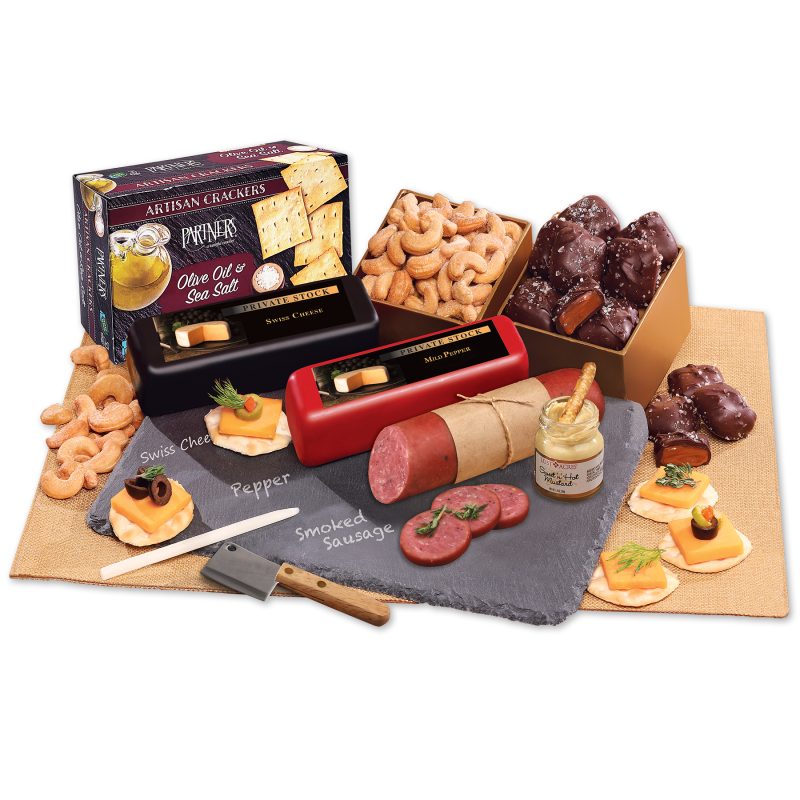 Custom Genuine Slate Shelf Stable Cheese Plate with Party Favorites with your company logo - 1