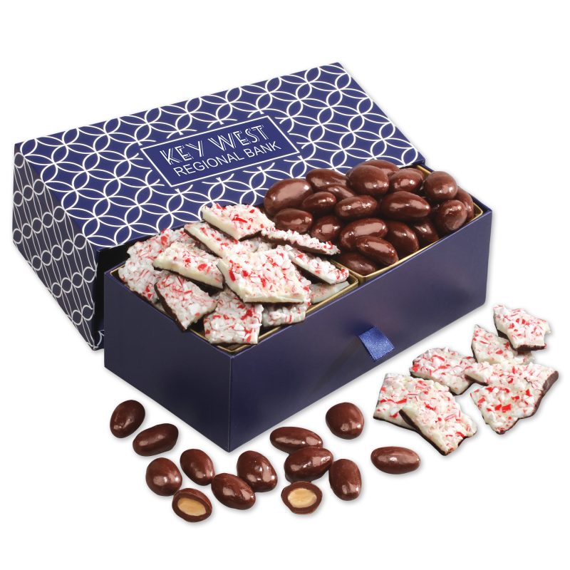 Hidden-Treasures-with-Dark-Chocolate-Almonds-and-Peppermint-Bark-NDB134 Custom Hidden Treasures with Dark Chocolate Almonds and Peppermint Bark with your company logo