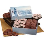 Custom Peppermint Bark & Pecan Clusters in Gift Box with Blue Snowman Sleeve with your company logo - 1