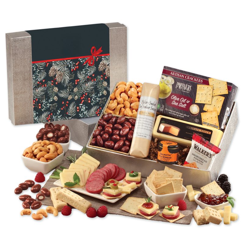 Custom Shelf Stable Snacking Smorgasbord with Pine Boughs & Berries Sleeve with your company logo - 1